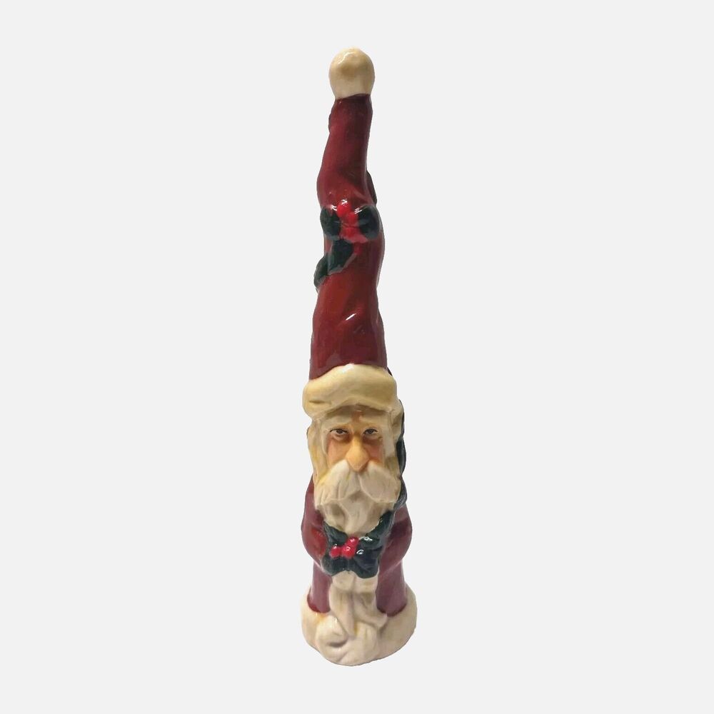 Vtg Santa Claus Figurine Holly Garland 7" Rustic Pere Noel Rare 1980s Holiday